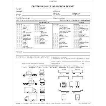 Detailed Driver's Vehicle Inspection Reports w/Illustrations (Truck & Tractor/Trailer), Book Format - Stock